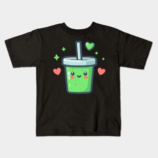 Green Smoothie Drink for Healthy Diet | Kawaii Cute Food Art for Vegans Kids T-Shirt